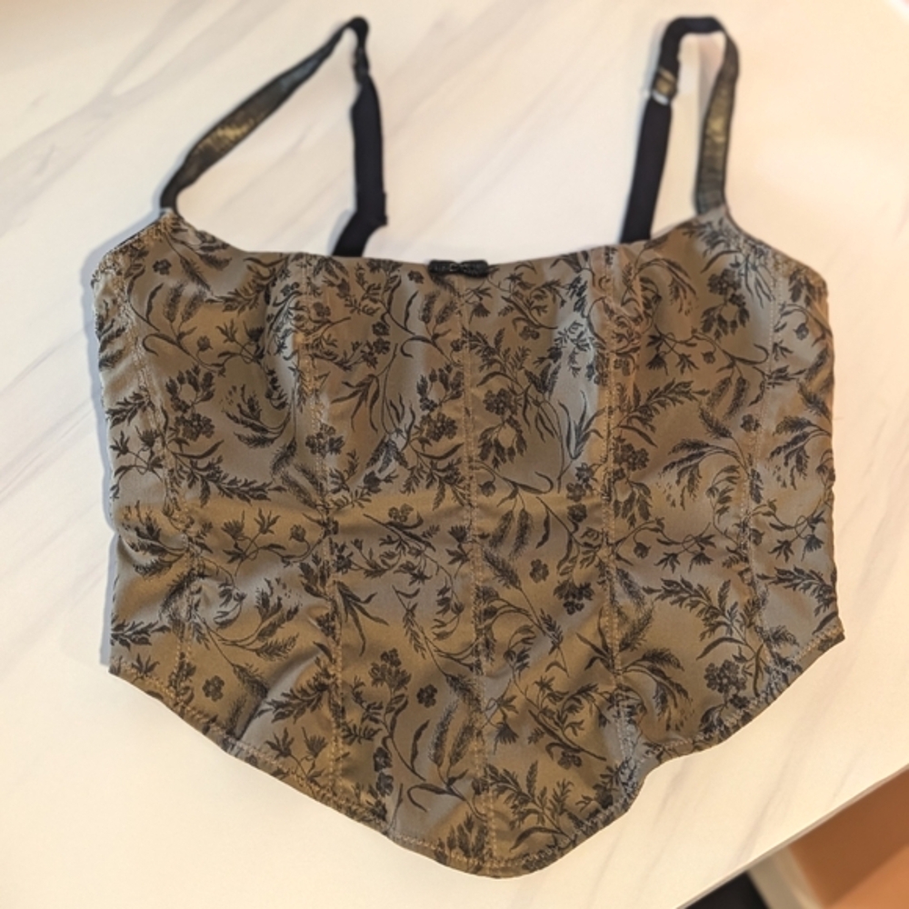 Vintage Floral Black and Gray Corset Bra